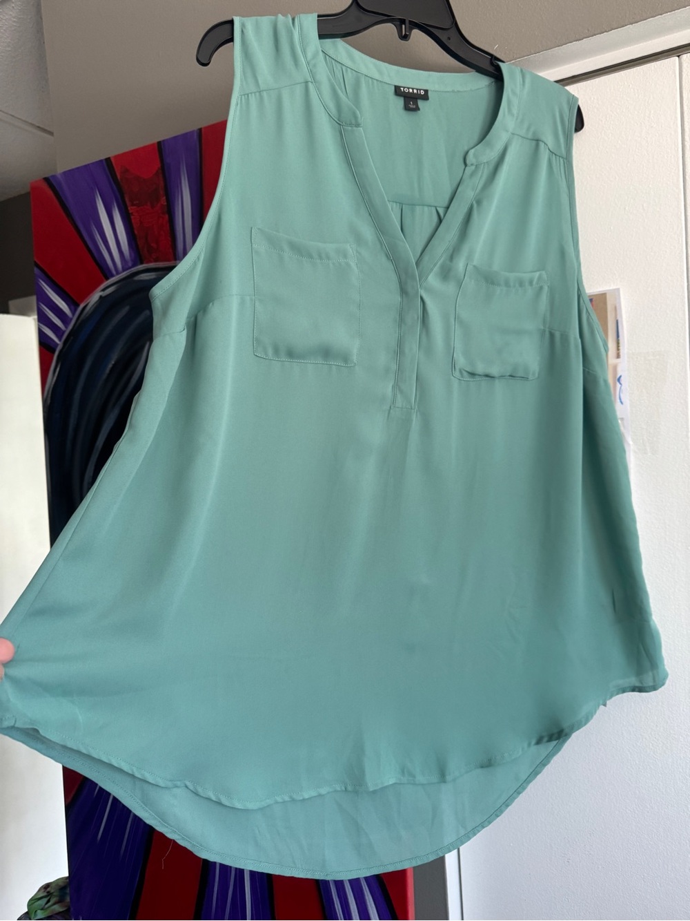 Torrid Sage Green Georgette Sleeveless Hi-Low Button Top sz 1X - Picture 2 of 8
